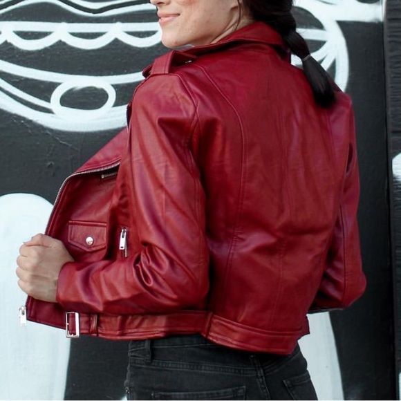 Blood Red Faux Leather Jacket - Picture 5 of 5